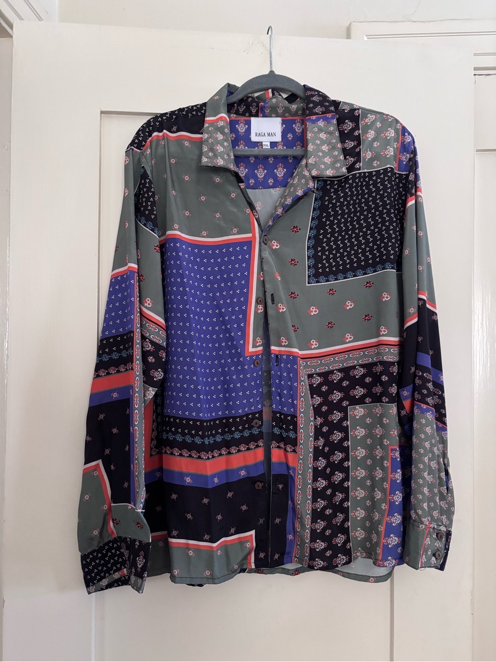 Raga Man Patterned Button-Up Shirt - Purple & Sage